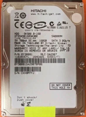 ⭐️⭐️⭐️⭐️⭐️ HDD Hard Drive SATA Laptop 2.5" Hitachi HTS545016B9A300 160GB Y30081 - Image 1 of 3