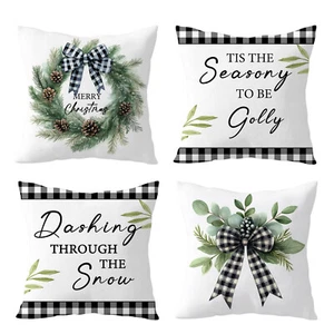 Funda de almohada de invierno con ramas de pino verde sofá funda de almohada funda de cojín de 4 - Imagen 1 de 7