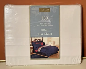 King Flat Sheet White in Original Package 180 TC Poly/ Cotton Jubilee brand - Picture 1 of 6