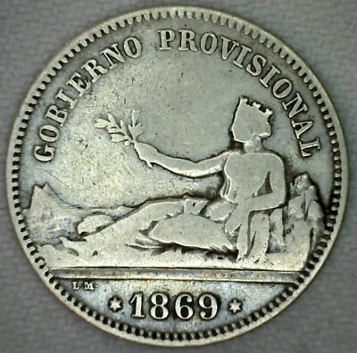 1869 Spain Peseta Silver  - Image 1 of 2