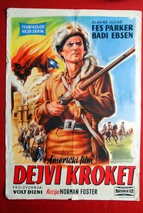 DAVY CROCKETT WALT DISNEY 1954 FESS PARKER UNIQUE ART RARE EXYU MOVIE POSTER - Imagen 1 de 2