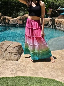 Maxi Falda Suave Maya Antonia Mano Tie-Dye-Sandía Cintura Elástica-Volantes/Algodón - Imagen 1 de 17