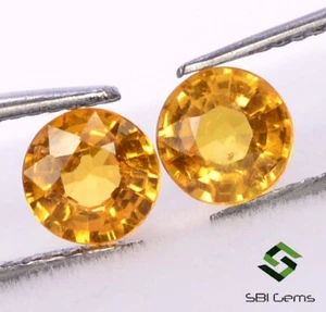Certified Natural Yellow Sapphire Round Cut Pair 4.50 mm Loose Gemstone 1.11 Cts - Picture 1 of 4