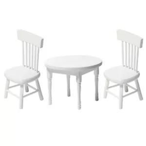 Mini Desk Chair Set White Wooden Playhouse Decor Dollhouse Accessory - Picture 1 of 12