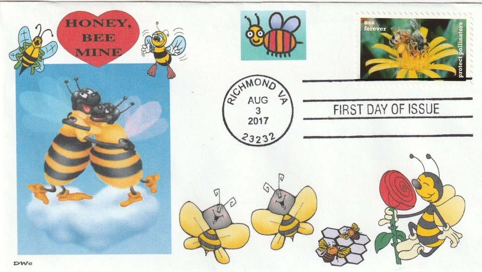 HONEY, BEE MINE   LOVE   POLLINATORS  FDC- DWc  CACHET - Image 1 of 1