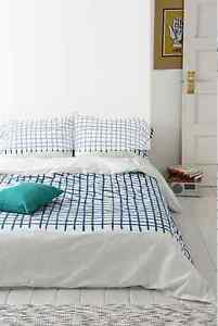 Urban Outfitters Assembly Home Hand-Drawn Grid Duvet Cover Full/Queen Blue
