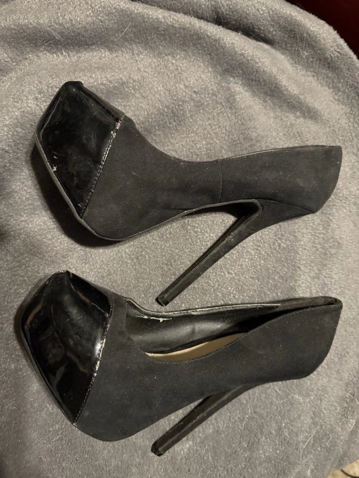 Charlotte Russo Plataforma Stiletto Hills Fieltro Negro con Puntas de Cuero Negro Talla 9 Foto 1 de 3