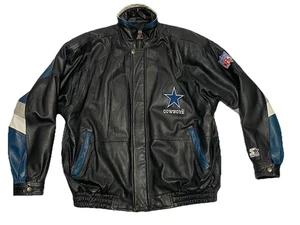 Giacca grande vintage NFL Cowboys Proline Starter vera pelle nera - Foto 1 di 10