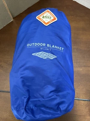 REI Outdoor Blanket-Fleece and Waterproof Bottom Fabric-Blue/White Plaid 70”x54” - Image 1 of 4