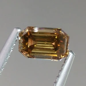 1.01cts Emerald cut Fancy Yellowish Champagne Untreated Natural Loose Diamonds - Picture 1 of 4