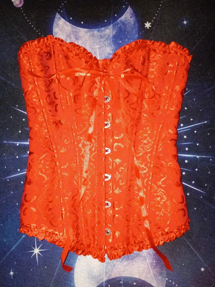 Corsé Rojo Con Cordones Con Cintas Gótico Dominatrix Talla Pequeña Excelente+ Estado  Foto 1 de 4