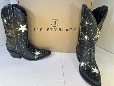Botas de Vaquero LIBERTY NEGRAS Calipso Negro Stars 8 NUEVAS CON CAJA Foto 1 de 4
