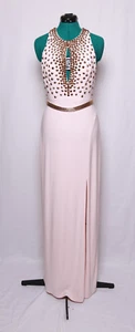 MADISON JAMES PALE BLUSH PINK STUDDED BELTED STRETCH PROM FORMAL GOWN DRESS 8 - Picture 1 of 3