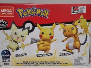 LIKE NEW! Pokemon pikachu MEGA CONSTRUX , Build and show Pikachu evolution pichu - Picture 1 of 8