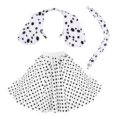 COSTUME DALMATA ADULTO CANE INSEGNANTE VESTITO FANTASIA GIORNATA MONDIALE DEL LIBRO ORECCHIE CODA - Immagine 1 di 4