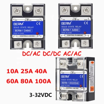 SSR Halbleiter Solid State Relais DC/AC DC/DC AC/AC 10A/25/40/60/80/100A 3-32VDC - Bild 1 von 4