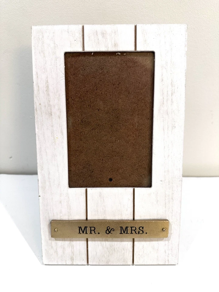 Mr & Mrs Wedding Photo Frame White Wood Picture Frame Newlywed Farmhouse - Image 1 of 4