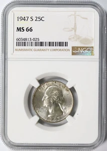 1947-S 25c Washington Quarter NGC MS66 - Picture 1 of 4