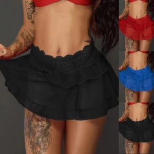 Mujer Cintura Alta Mini Falda Floral Encaje Malla Transparente Falda Lencería Tanga - Imagen 1 de 15