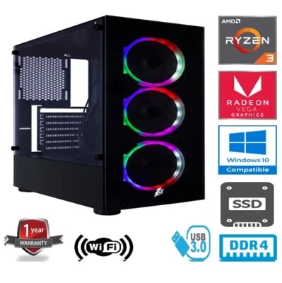 AMD RYZEN 3 3200G 3.6GHz QUAD CORE 16G RAM 480G SSD VEGA 8 2GB GRAPHIC GAMING PC - Image 1 of 4