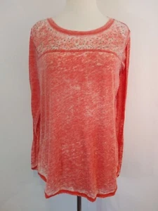 7 for All Mankind M Stretch Cotton lond sleeve scoop neck orange EUC - Picture 1 of 6