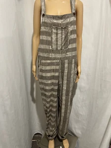 HAND BLOCK BY TREE OF LIFE SIZE M/L BEIGE BROWN COTTON DUNGAREES OVERALLS - Picture 1 of 7