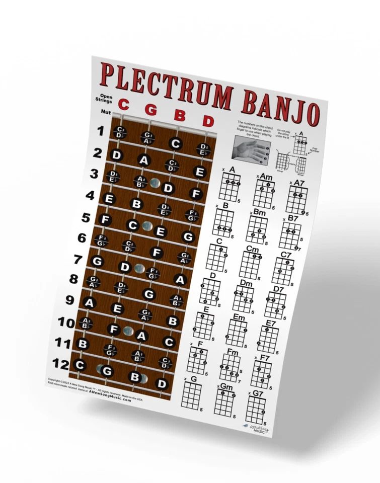 4 String Plectrum Banjo Fingerboard Chords Poster Chart - Image 1 of 4