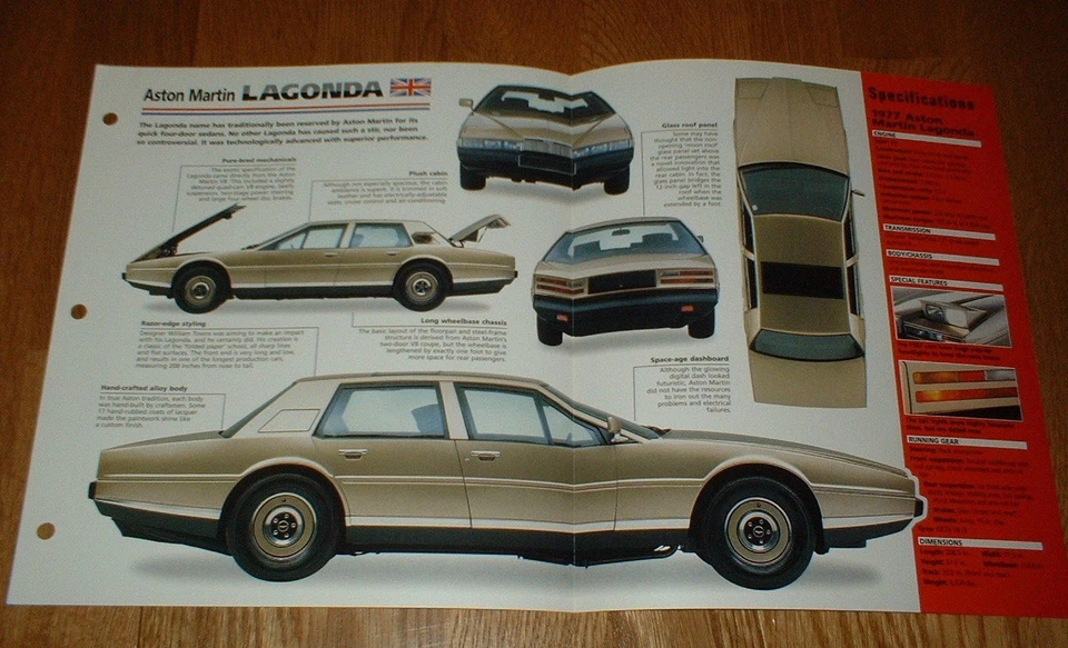 Aston Martin Lagonda 1977 hoja de especificaciones folleto foto información póster 77 Foto 1 de 1