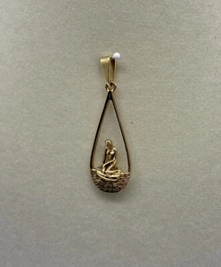 14K Gold Bernard Hertz Little Mermaid of Copenhagen Pendant Charm 1.7"x.5" 4.0g - Picture 1 of 10