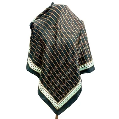 Bufanda de seda cuadrada negra rayas sin marca 31/30 pulgadas #A48 Foto 1 de 2