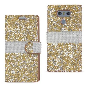 Reiko LG G6 Diamond Rhinestone Wallet Case in Gold | MaxStrata - Picture 1 of 4