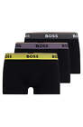 Boss 3 Pack of Stretch-Cotton Trunks - Black with Yellow/Purple/Charcoal Waistba