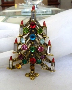 DE COLECCIÓN HOLLYCRAFT CRISTAL ESTRÁS ROJO LLAMA ESMALTE VELA ÁRBOL DE NAVIDAD PIN - Imagen 1 de 7