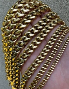 14mm Yellow Gold Plated Cuban Link Chain 7" - 14k Gold Plated Cuban Prong Bracel - Picture 1 of 4