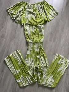 SIMPLY SISTERS by lola *Out Of Print* SMALL lime green white OFF SHOULDER romper - Picture 1 of 3