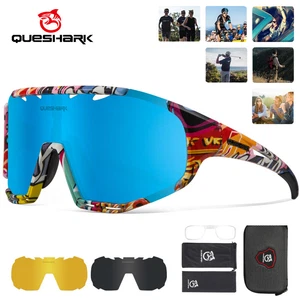 Queshark Polarized Cycling Glasses Men Women Sunglasses Sport Eyewear 3Lens QE55