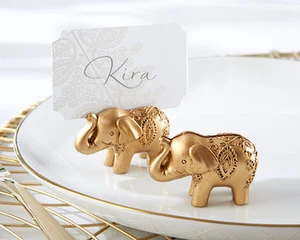 Gold Indian Asian Lucky Elephant Diwali Wedding Place Card Holder Favor 24+ qty - Picture 1 of 4