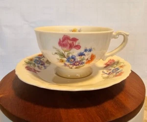 Vintage Syracuse China O. P. CO. S S Flowers Floral Tea Cup Saucer - Picture 1 of 13