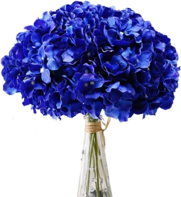 Flores azules reales hortensia flores artificiales 10 piezas completa imitación hortensia seda F Foto 1 de 4