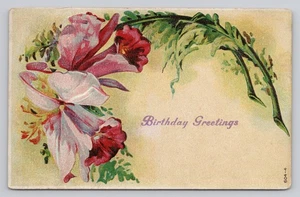 Postal de flores de orquídeas rosa vibrante de felicitación de cumpleaños - Imagen 1 de 2