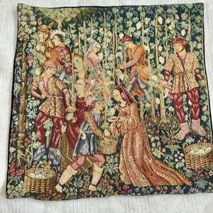 French Tapestry Cushion Pillow Cover Wine Making Woven Vintage 18.5” Country - Picture 1 of 6