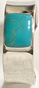 Modernist Sterling Silber 925 breites Armreif Armband Türkis Fassung 35 Gramm  - Bild 1 von 6