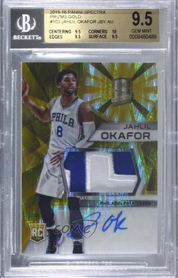 2015 Spectra Jersey Prizms Gold Prizm /10 Jahlil Okafor BGS 9.5 Rookie Auto RC - Image 1 of 2