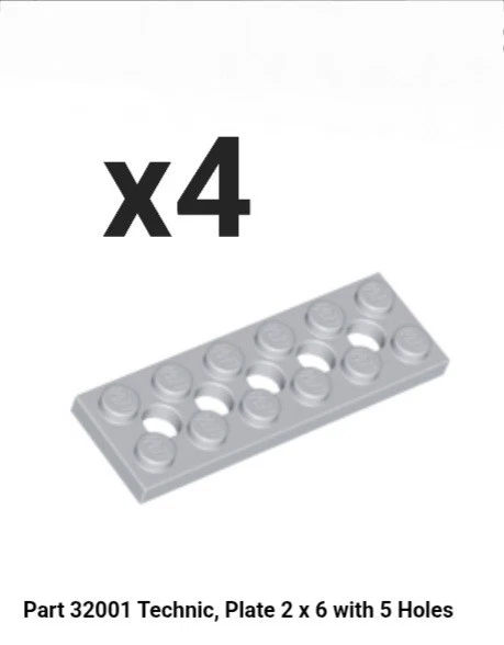NEW LEGO QTY x4 LIGHT BLUISH GRAY Technic, Plate 2 x 6 with 5 Holes - 32001 - Image 1 of 1