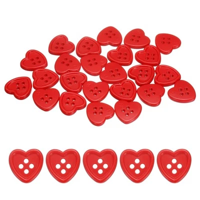 40pcs Heart Resin Sewing Button, 15mm 5/8" 4 Hole Sweater Buttons, Red - Image 1 of 4