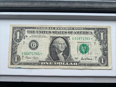 2001 $1 One Dollar *STAR NOTE* Bank Note USA Us Circulated: G Prefix Paper Bill - Image 1 of 3