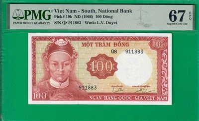 South Vietnam 100 dong ND(1966), P19b, Superb Gem UNC *67* EPQ, Top Pop @ PMG! - Image 1 of 2