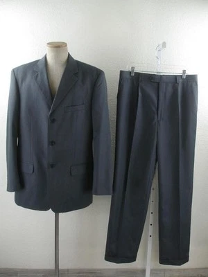 Men's 44L Geoffrey Beene Gray Navy Blue Tweed 2-Pc Suit Pants 34 X 33 3-Button - Image 1 of 4