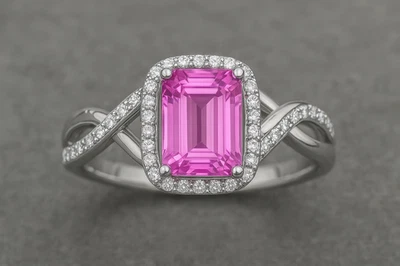 Lab Pink Sapphire Infinity Twister Ring Gemstone 925 Sterling Silver Gift - Image 1 of 4