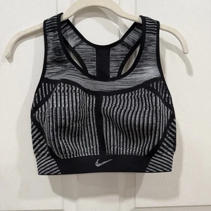 Nike XL High Support Sport BH Schwarz Grau Streifen Racerback Activewear - Bild 1 von 4